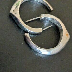 Vintage Asymmetric Hoop Earrings, Silver Plated Retro Jewelry